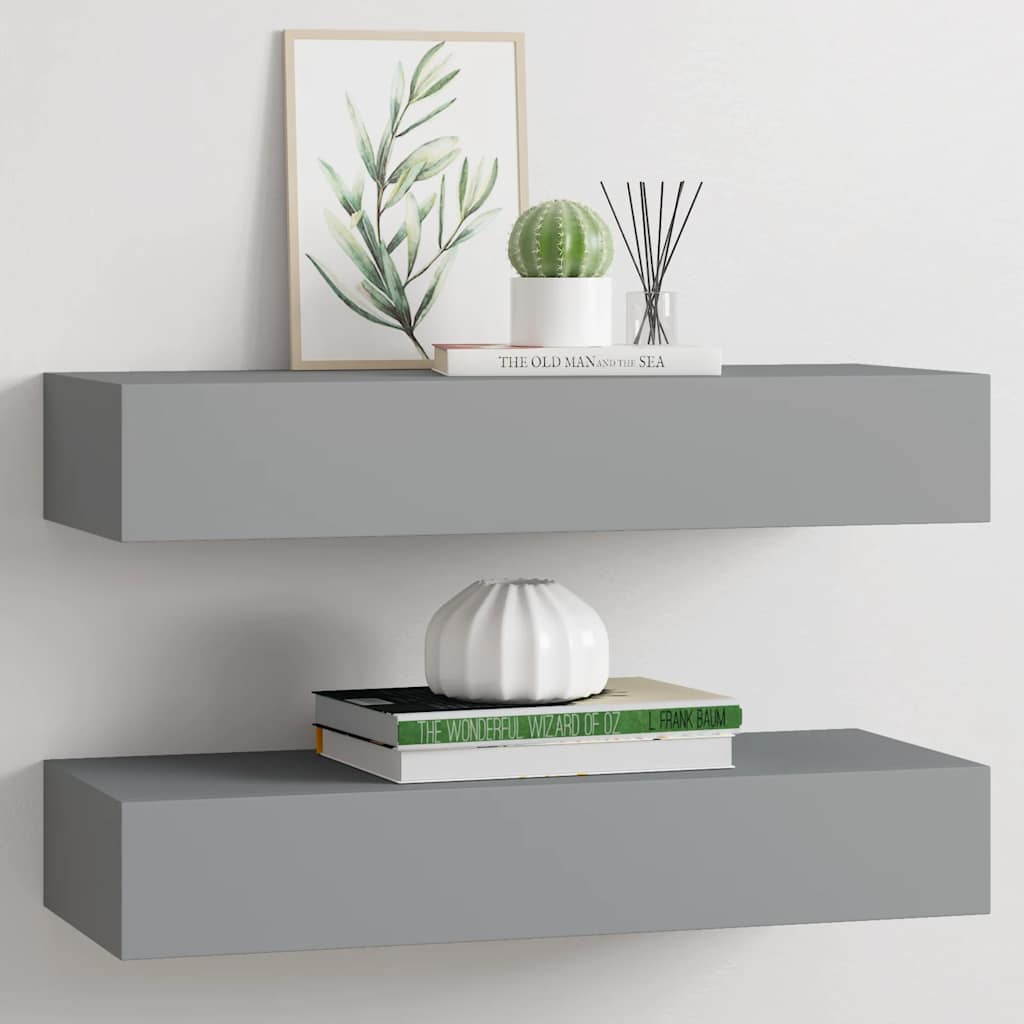 Vägghylla Grå Vegglåda 2 st 60x23,5x10 cm MDF