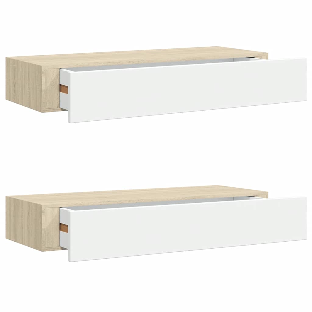 Vägghylla Vit och Ek 2 st 60x23,5x10 cm MDF