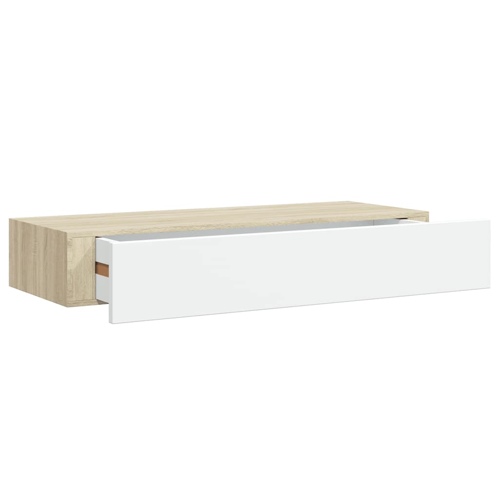 Vägghylla Vit och Ek 2 st 60x23,5x10 cm MDF