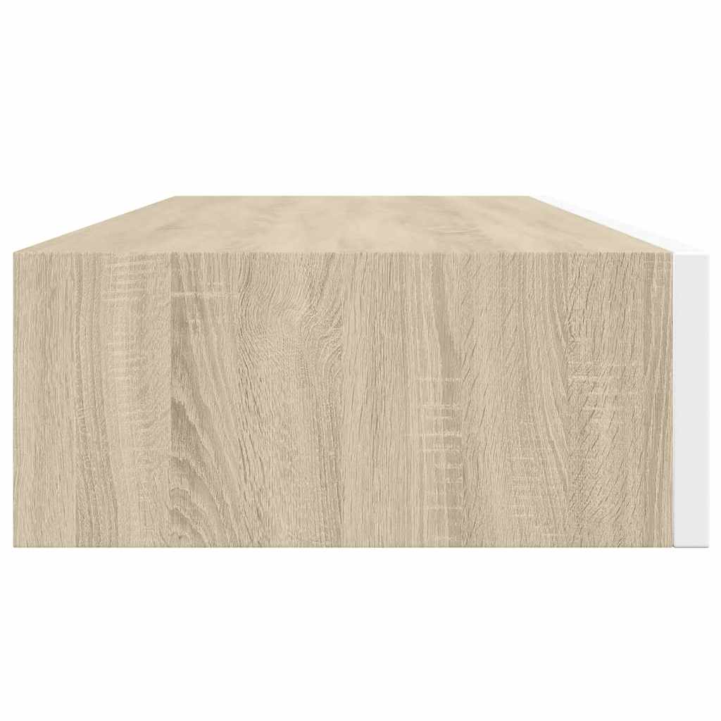 Vägghylla Vit och Ek 2 st 60x23,5x10 cm MDF