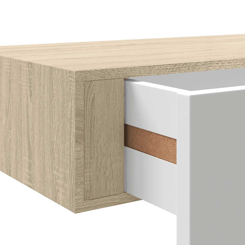 Vägghylla Vit och Ek 2 st 60x23,5x10 cm MDF