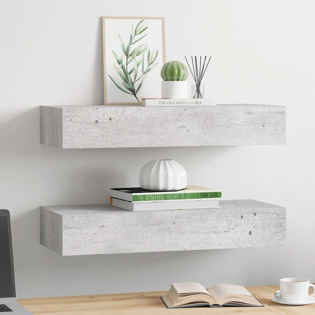 Vägghylla Betonggrå 2 st 60x23,5x10 cm MDF