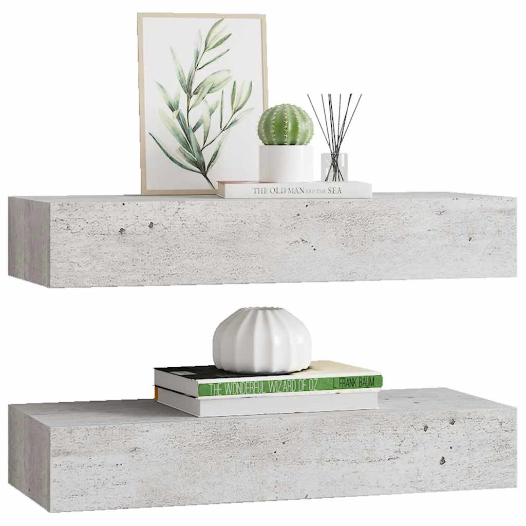 Vägghylla Betonggrå 2 st 60x23,5x10 cm MDF