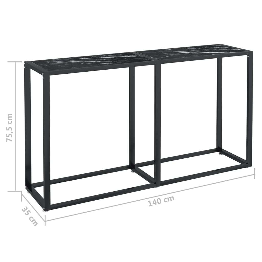 Avlastningsbord Konsollbord DIV. Svart marmor 140x35x75,5 cm härdat glas