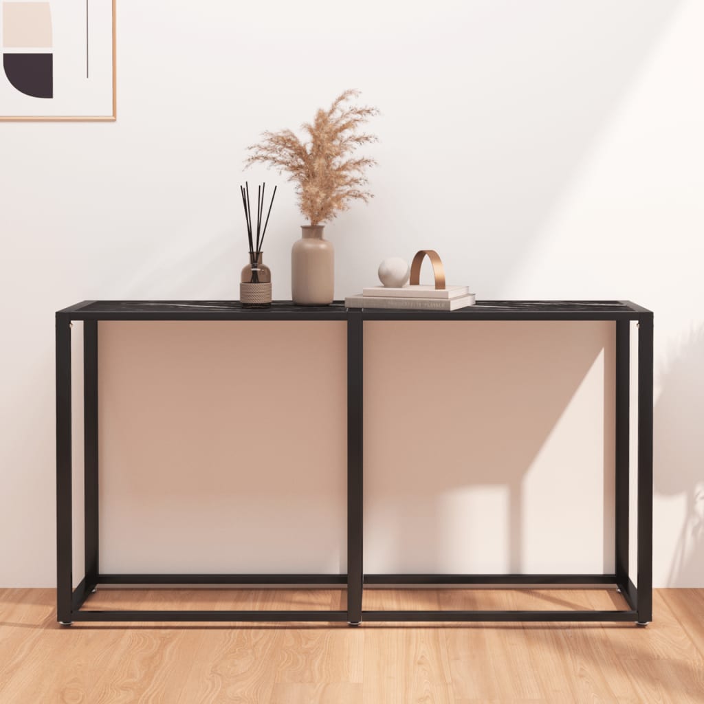 Avlastningsbord Konsollbord DIV. Svart marmor 140x35x75,5 cm härdat glas