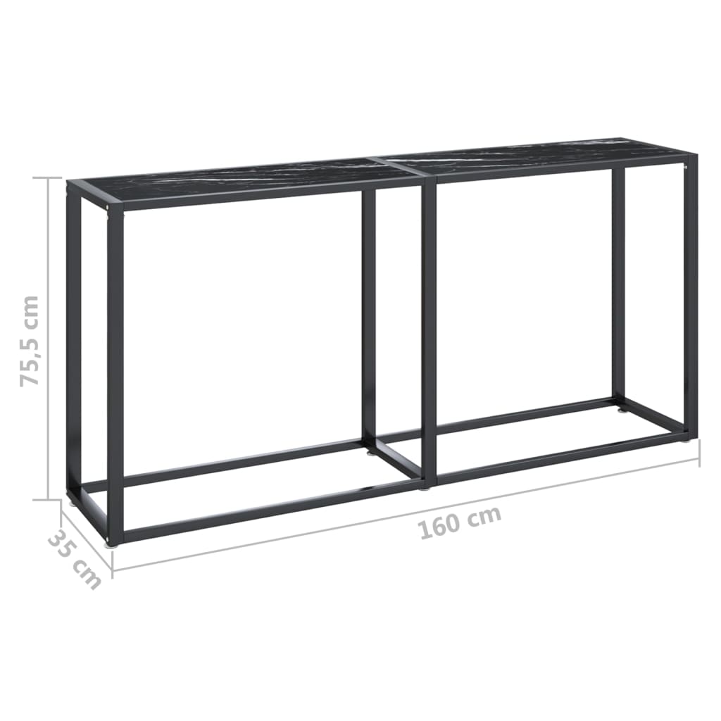 Avlastningsbord Konsollbord DIV. Svart marmor 160x35x75,5 cm härdat glas