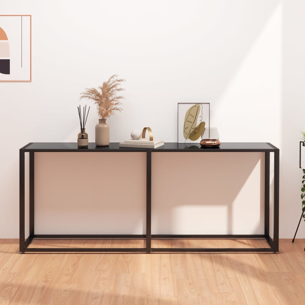 Avlastningsbord Konsollbord Svart 180x35x75,5 cm härdat glas