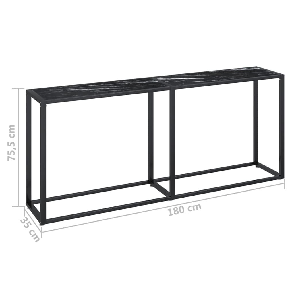 Avlastningsbord Konsollbord DIV. Svart marmor 180x35x75,5 cm härdat glas