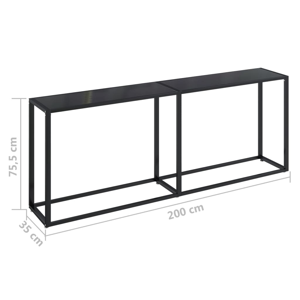 Avlastningsbord Konsollbord Svart 200x35x75,5 cm härdat glas