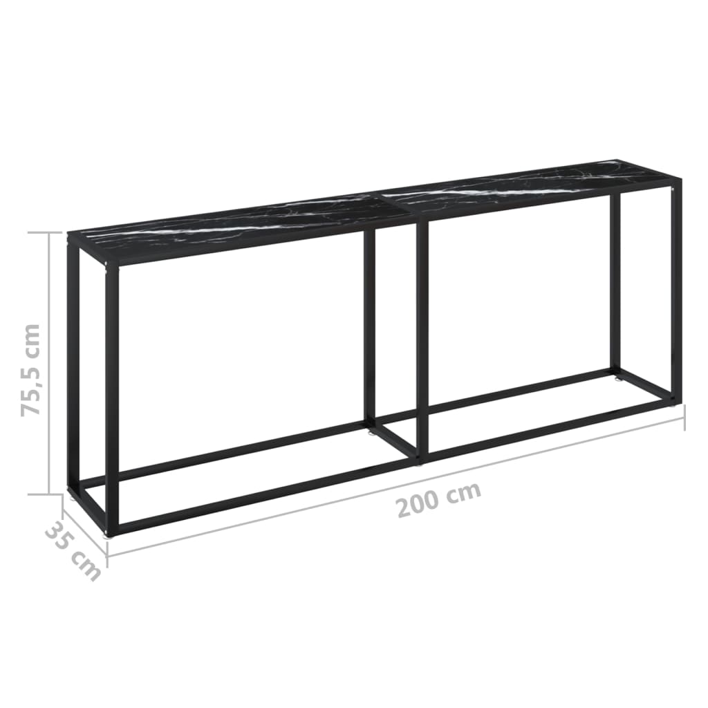 Avlastningsbord Konsollbord DIV. Svart marmor 200x35x75,5 cm härdat glas