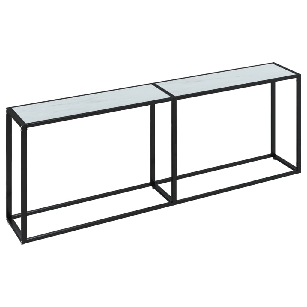 Avlastningsbord Konsollbord DIV. Vit marmor 220x35x75,5 cm härdat glas