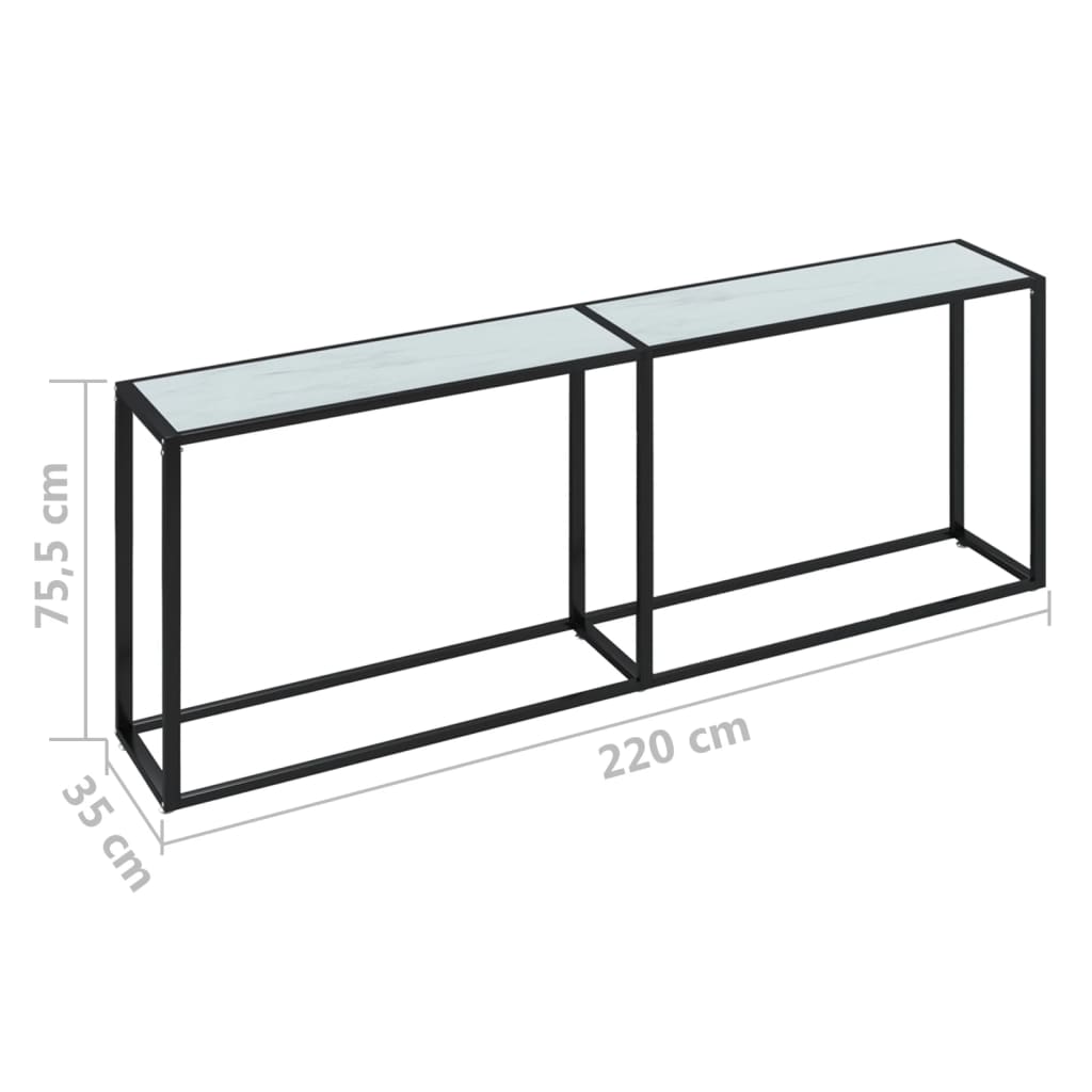 Avlastningsbord Konsollbord DIV. Vit marmor 220x35x75,5 cm härdat glas