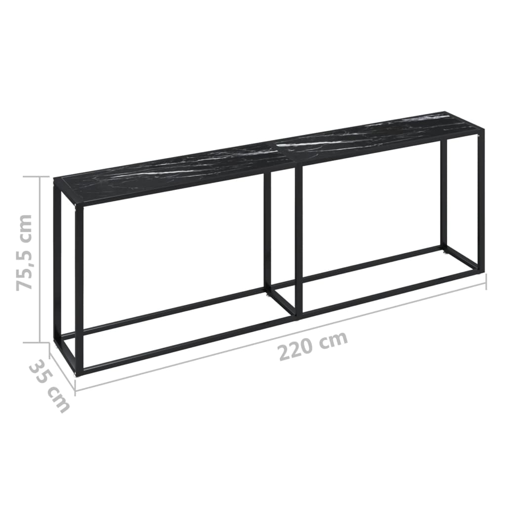 Avlastningsbord Konsollbord DIV. Svart marmor 220x35x75,5 cm härdat glas