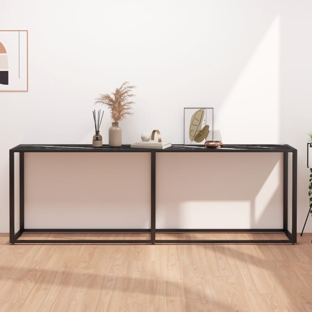 Avlastningsbord Konsollbord DIV. Svart marmor 220x35x75,5 cm härdat glas