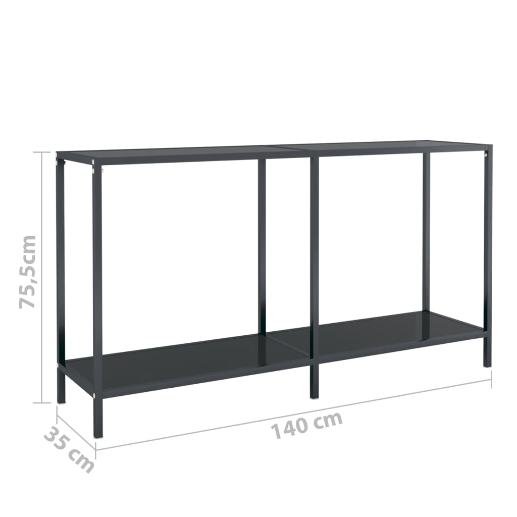 Avlastningsbord Konsollbord Svart 140x35x75,5 cm härdat glas