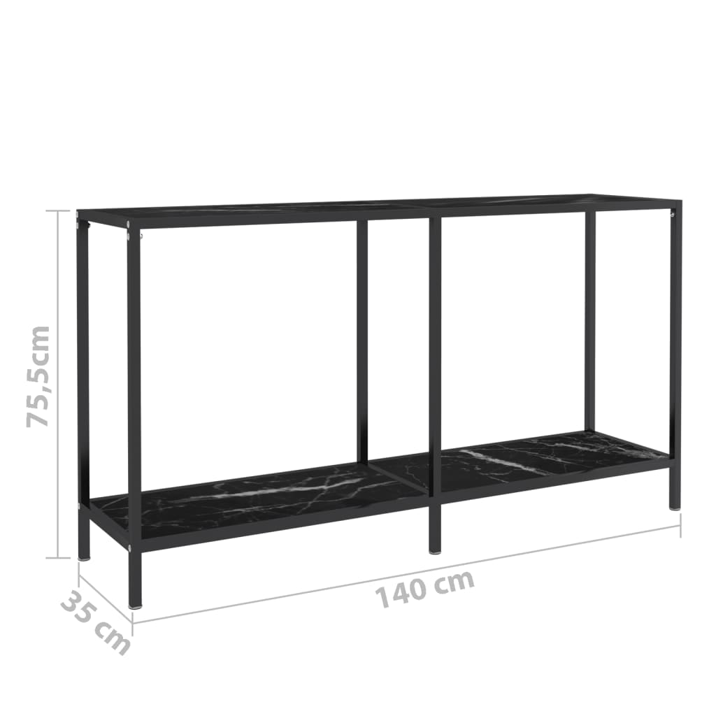 Avlastningsbord Konsollbord Svart 140x35x75,5 cm härdat glas