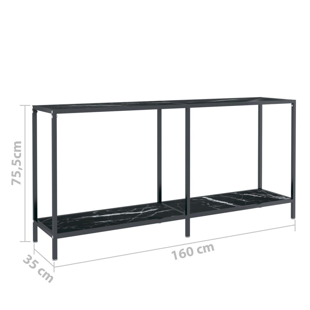 Avlastningsbord Konsollbord Svart 160x35x75,5 cm härdat glas