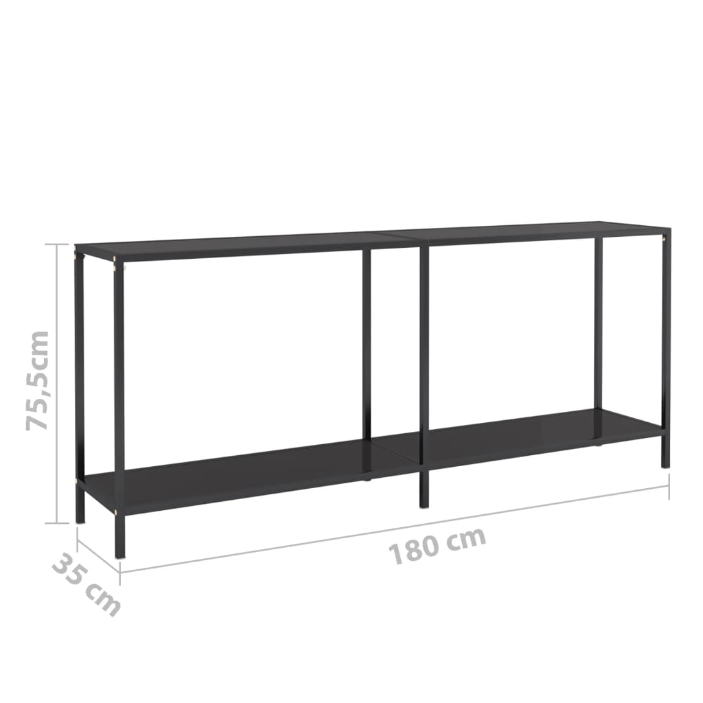 Avlastningsbord Konsollbord Svart 180x35x75,5 cm härdat glas