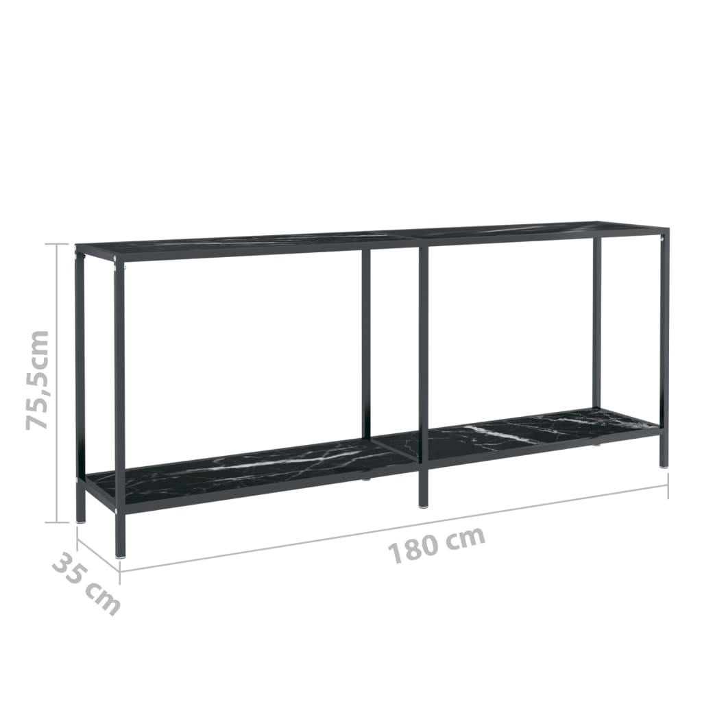 Avlastningsbord Konsollbord Svart 180x35x75,5 cm härdat glas