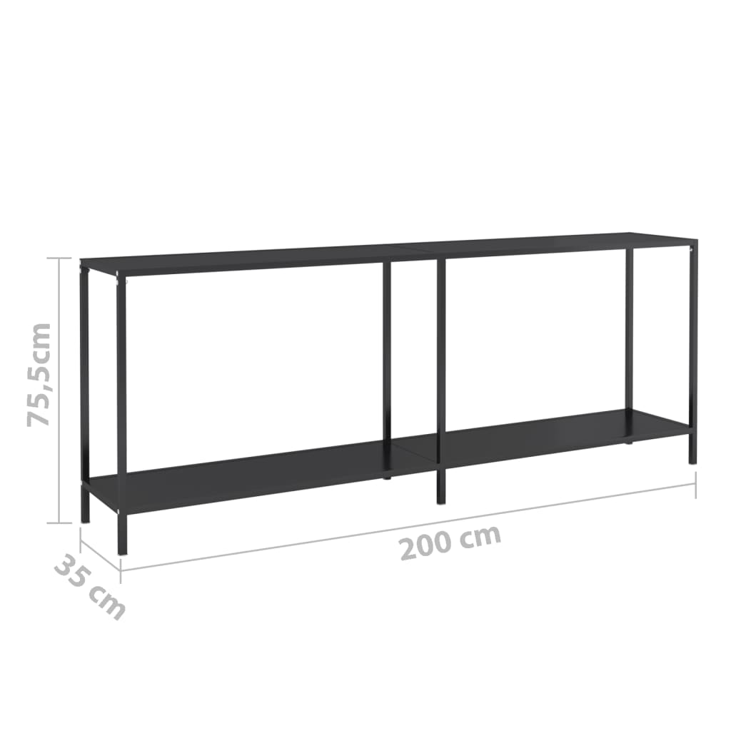 Avlastningsbord Konsollbord Svart 200x35x75,5 cm härdat glas