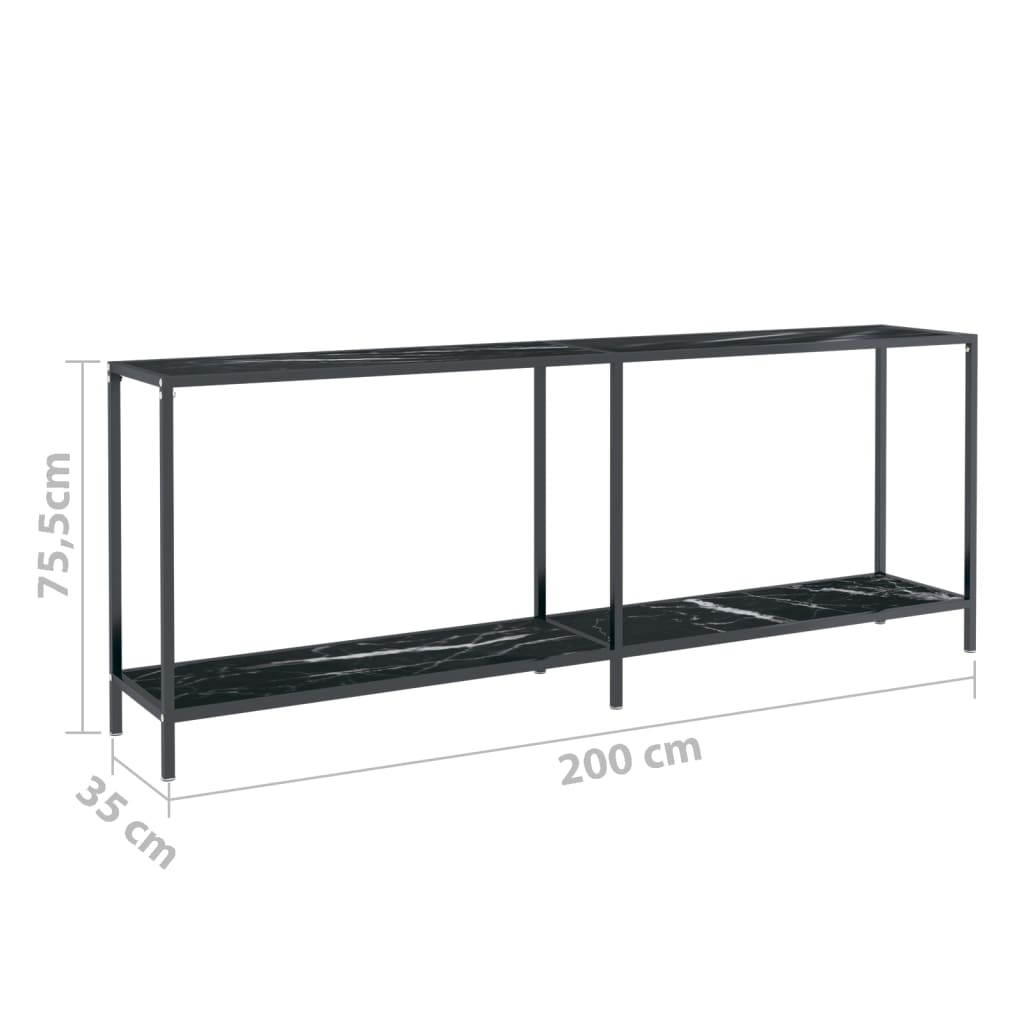Avlastningsbord Konsollbord Svart 200x35x75,5 cm härdat glas