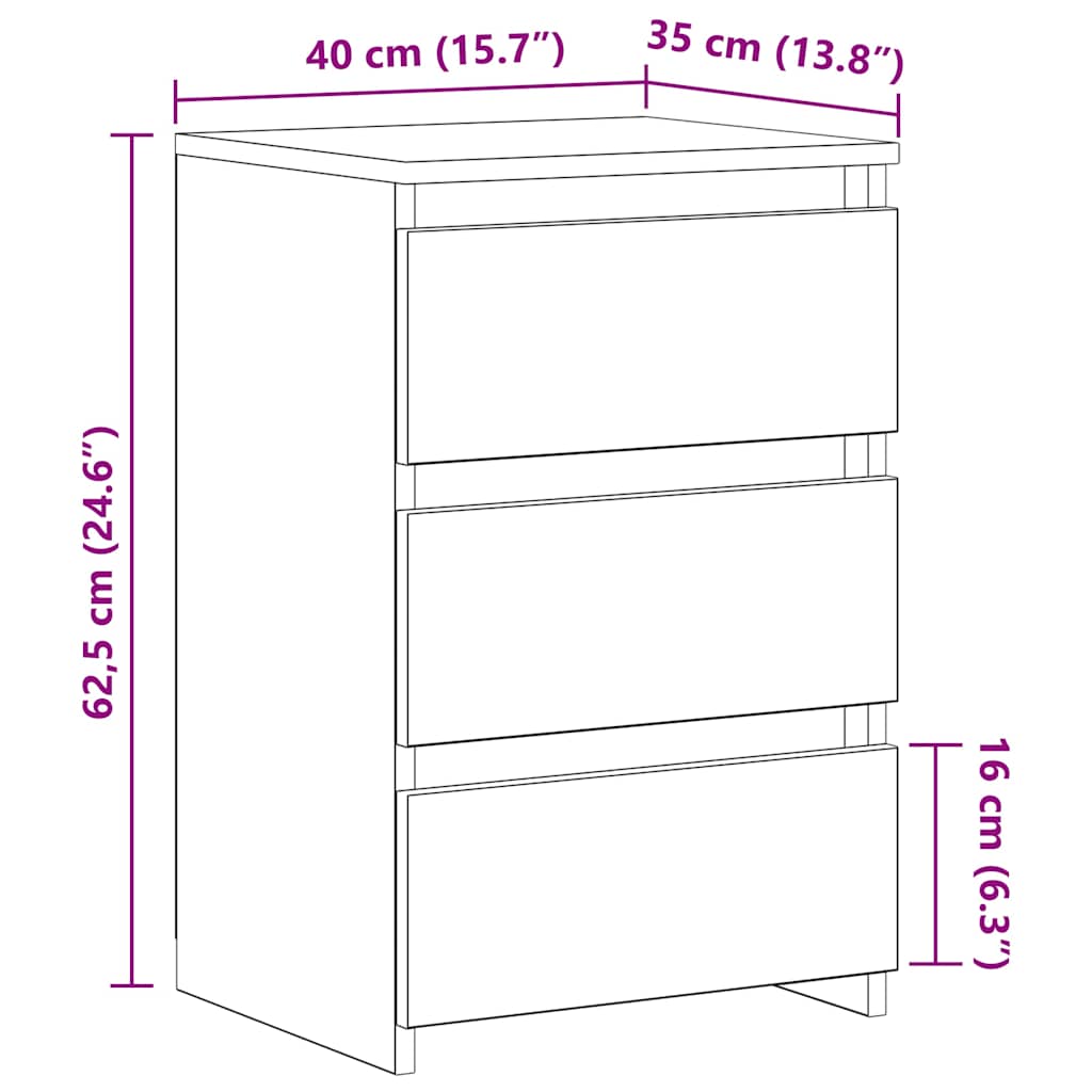 Sängbord 2 st svart 40x35x62,5 cm konstruerat trä