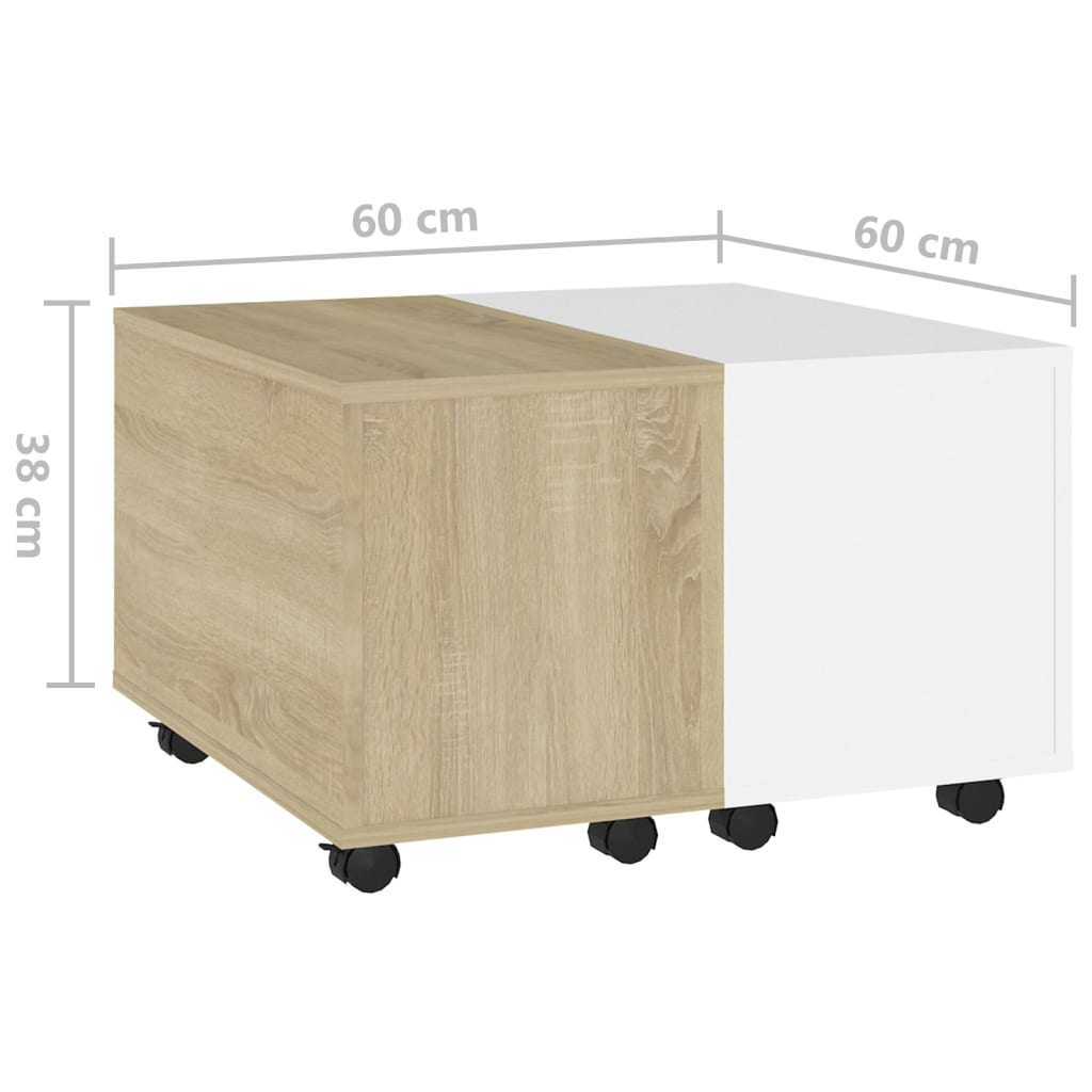 Soffbord Vit och Sonoma Ek 60x60x38 cm