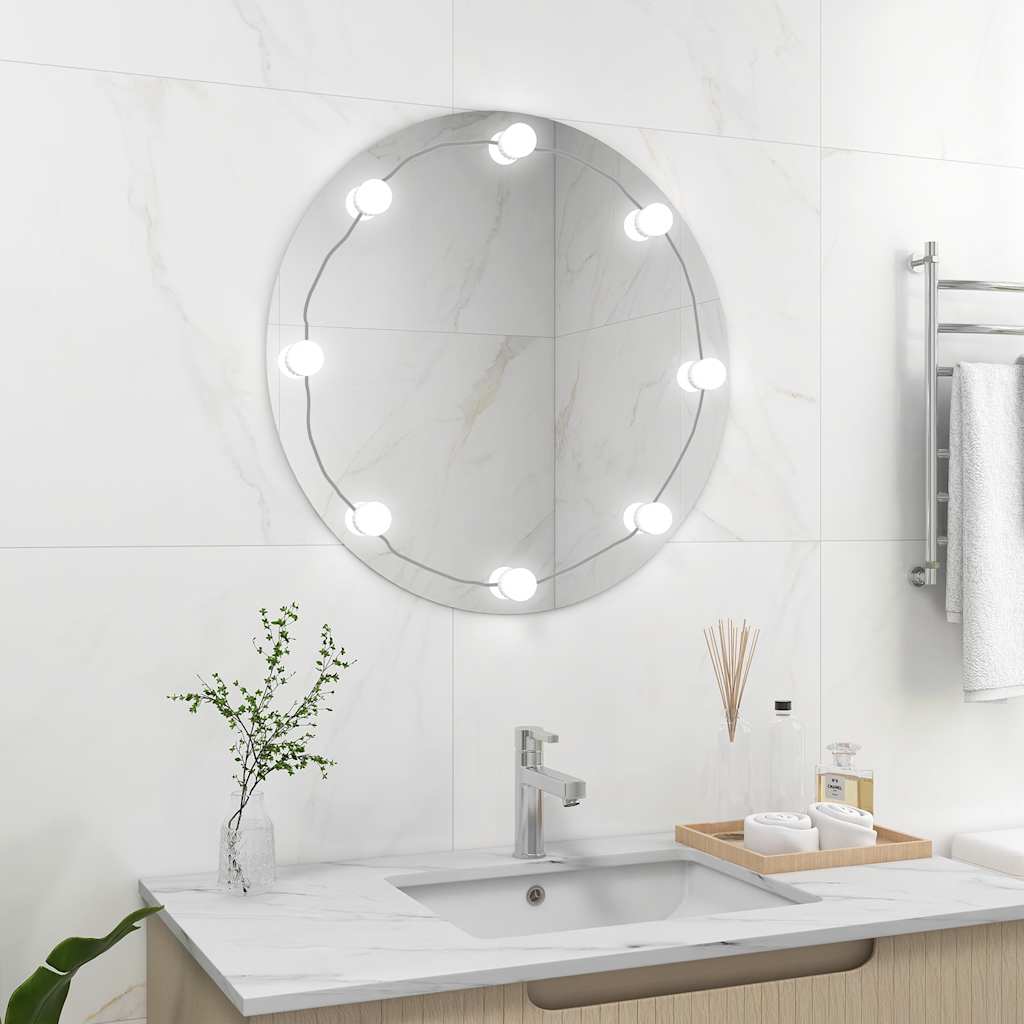 Väggspegel med LED-belysning rund