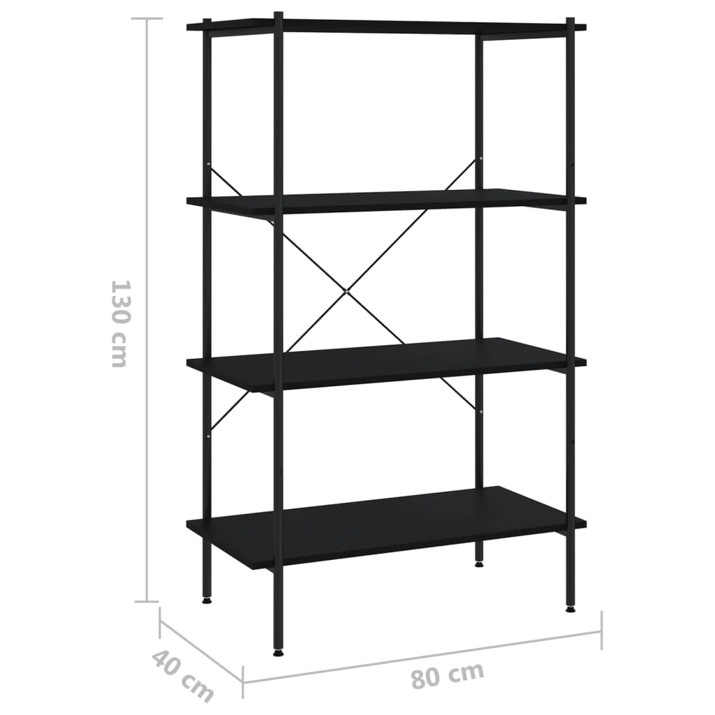 Hyllenhet med 4 hyllplan svart 80x40x130 cm