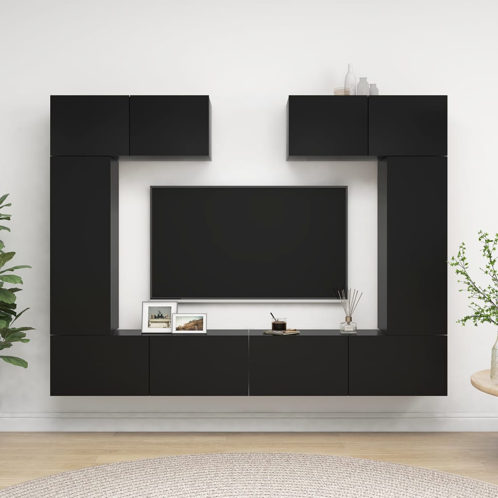 TV-skåp set 6 delar svart konstruerat trä