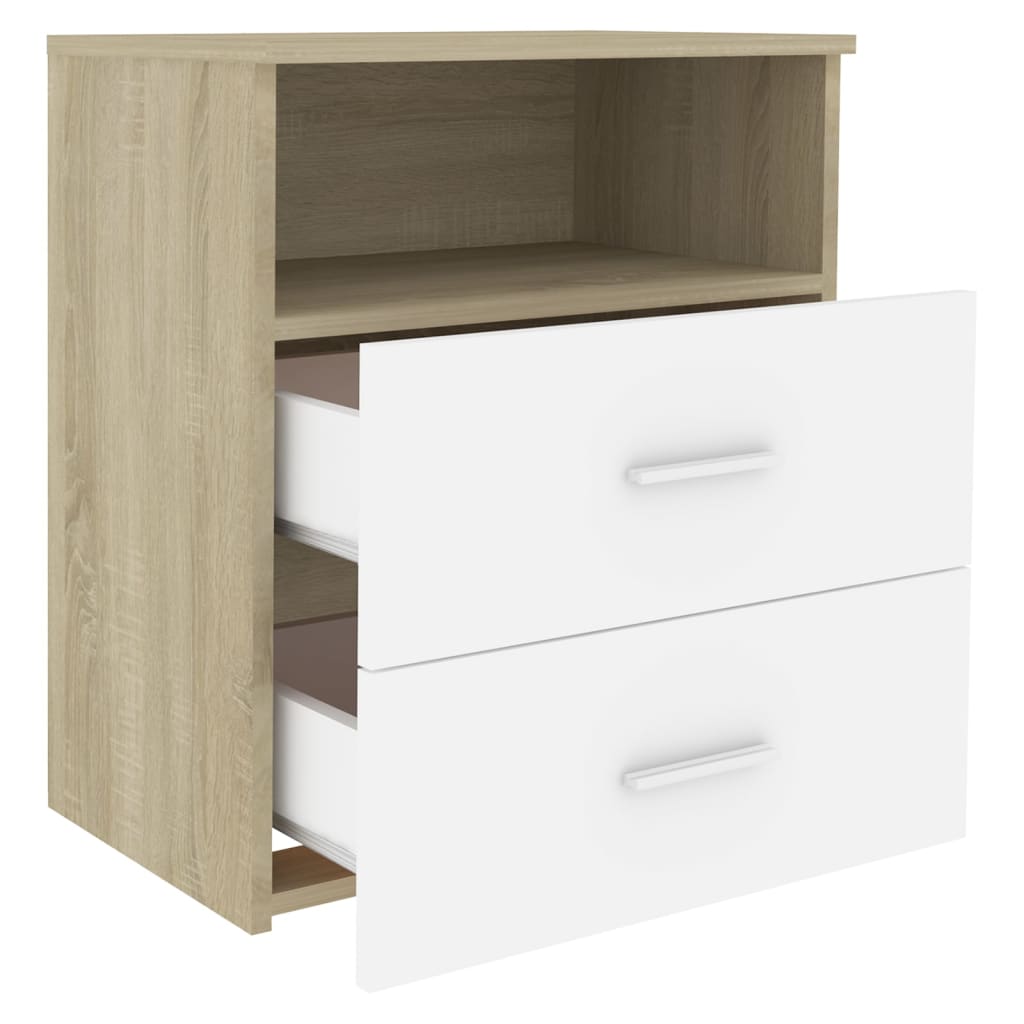 Sängbord 2 st sonoma-ek och vit 50x32x60 cm