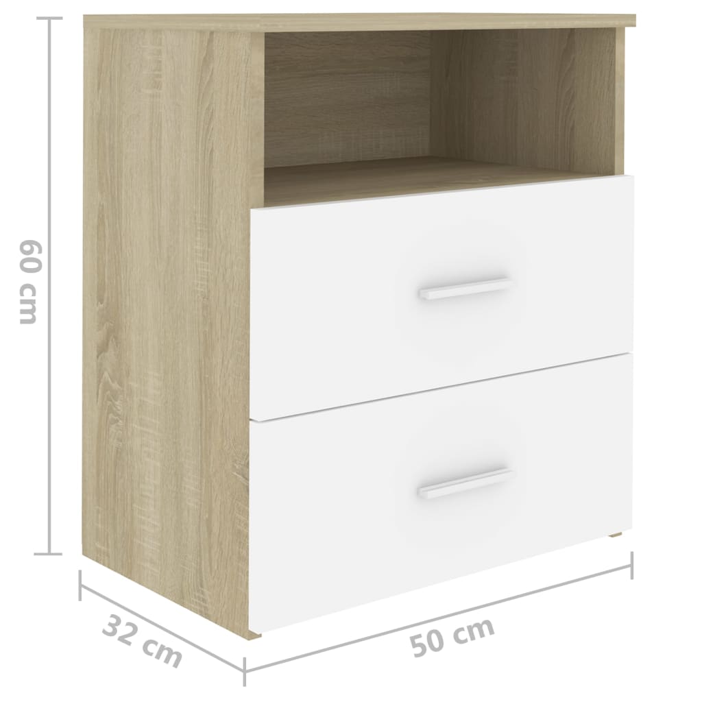 Sängbord 2 st sonoma-ek och vit 50x32x60 cm