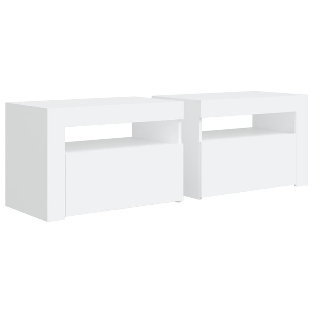 Sängbord med LEDs 2 st vit 60x35x40 cm
