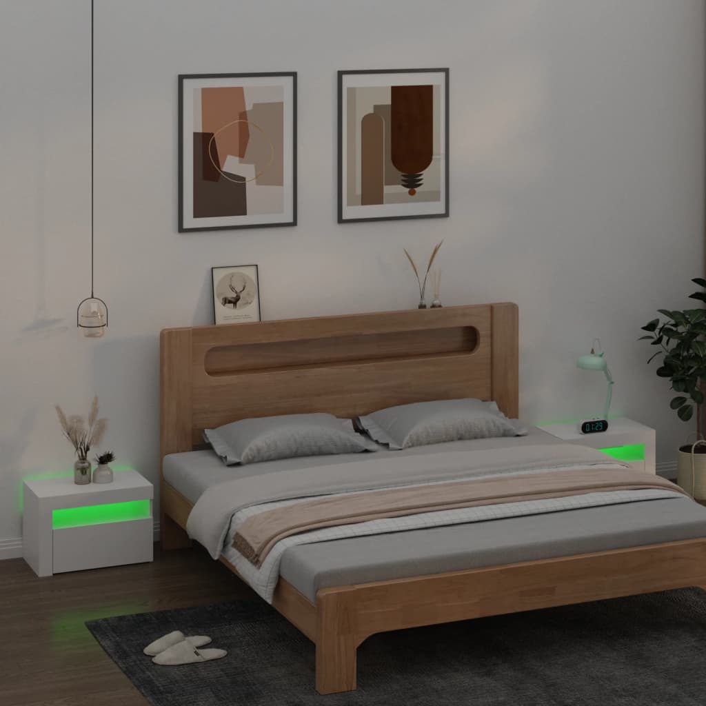Sängbord med LEDs 2 st vit 60x35x40 cm