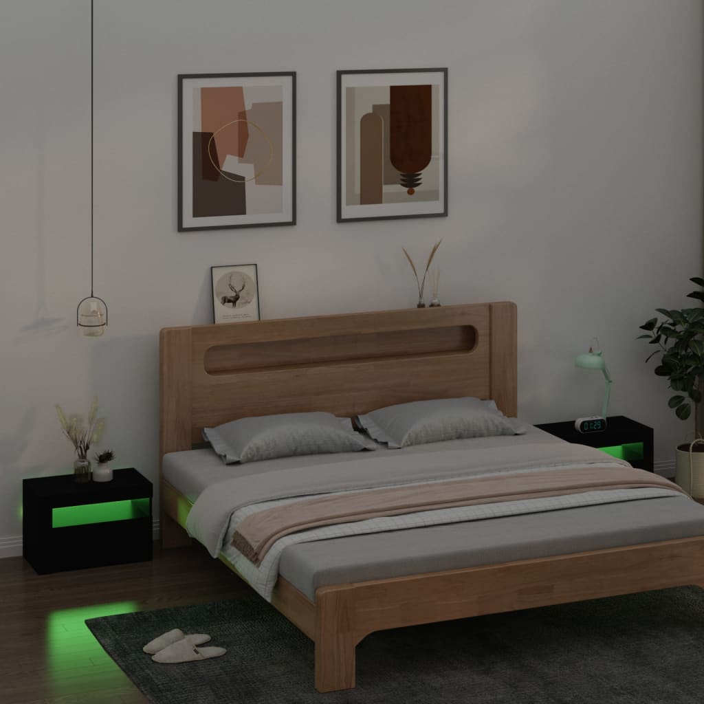 Sängbord med LEDs 2 st Svart 60x35x40 cm