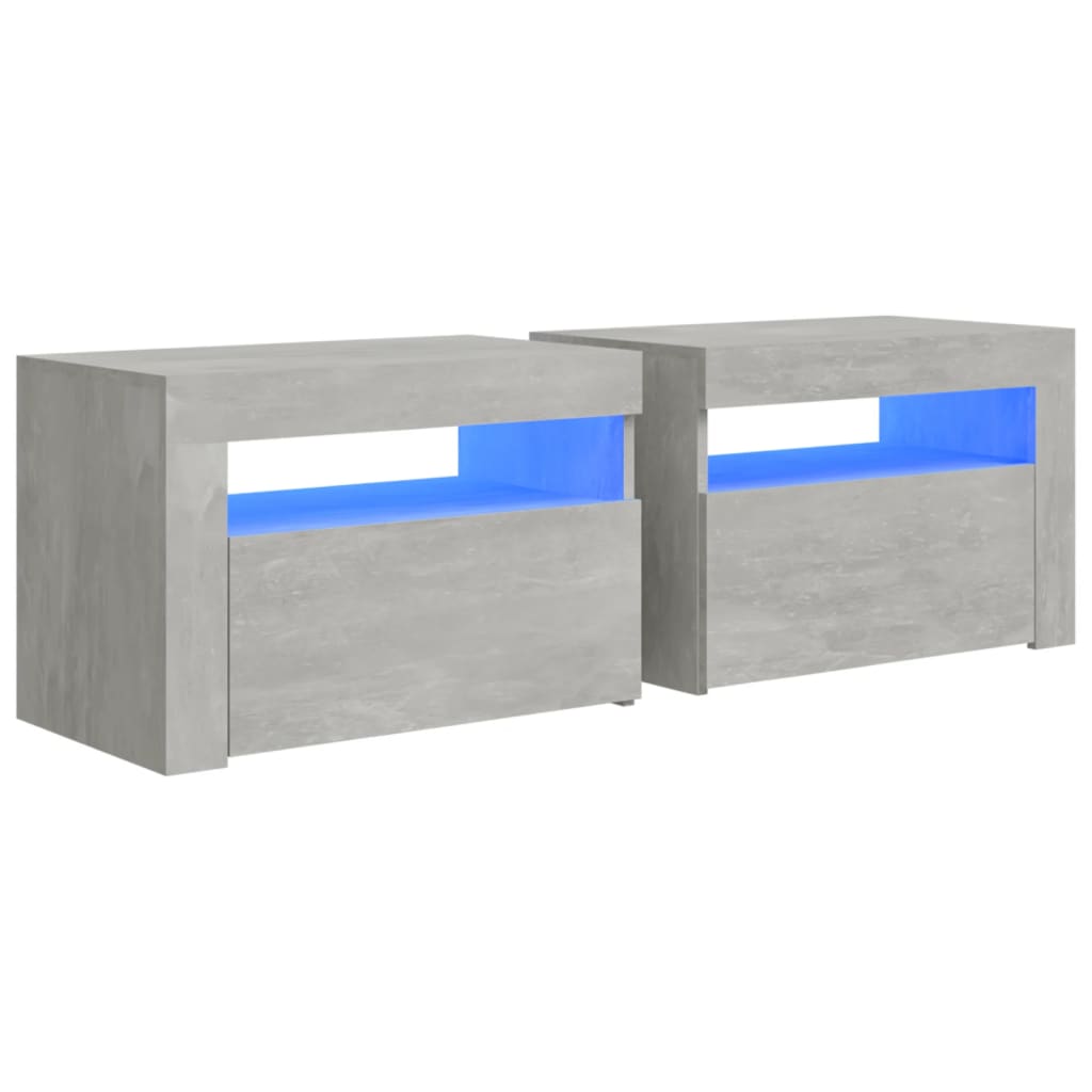 Sängbord 2 st med LED-belysning Betonggrå 60x35x40 cm