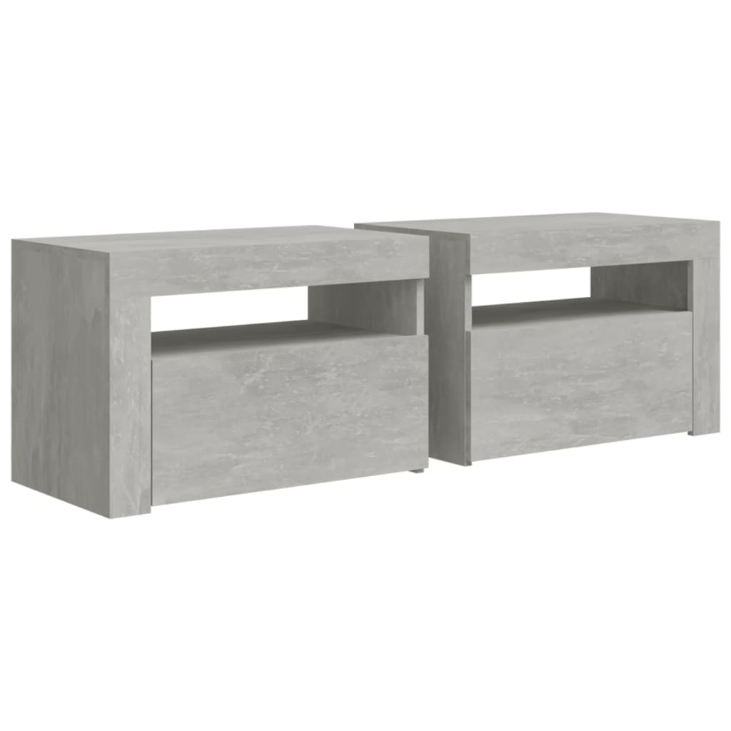 Sängbord 2 st med LED-belysning Betonggrå 60x35x40 cm