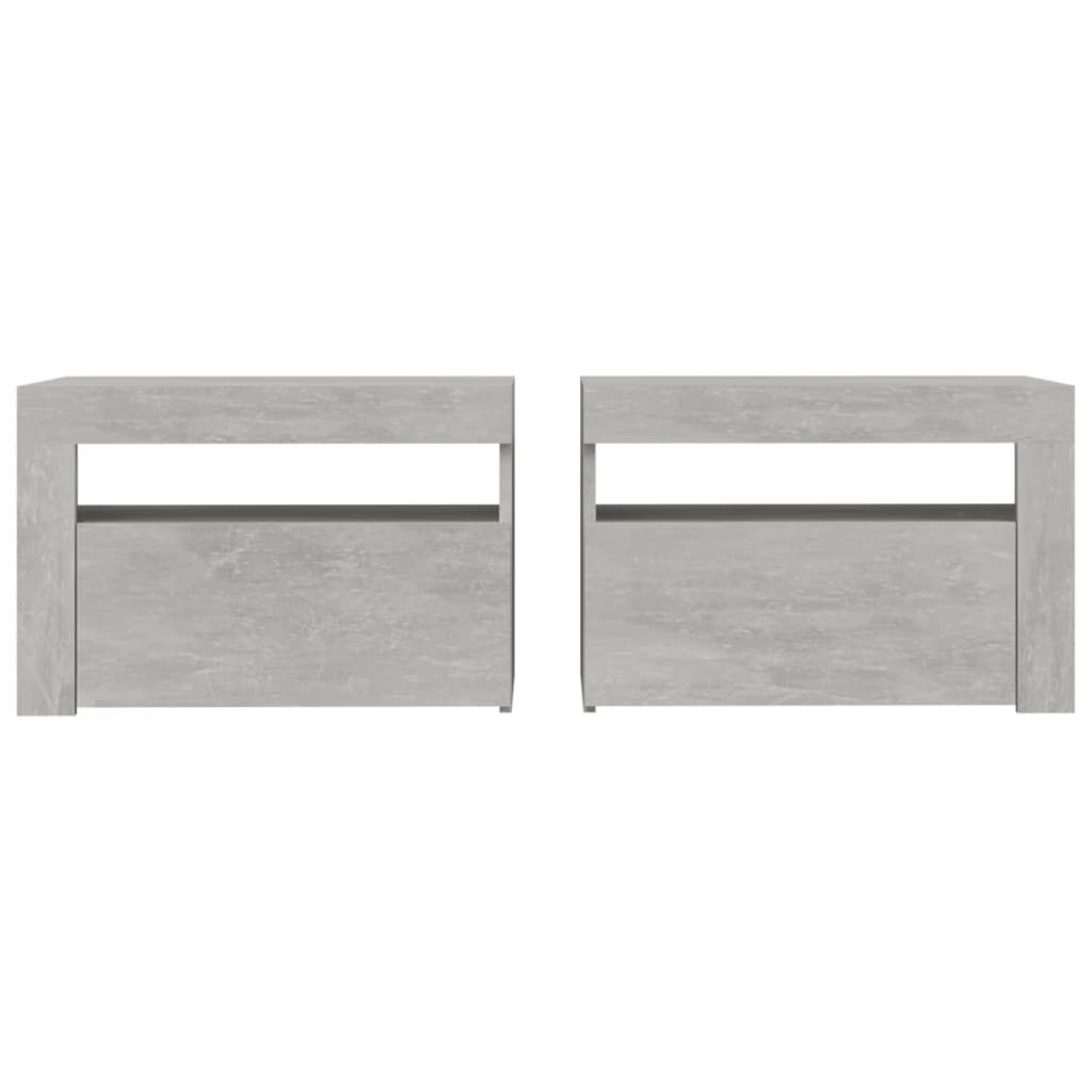 Sängbord 2 st med LED-belysning Betonggrå 60x35x40 cm