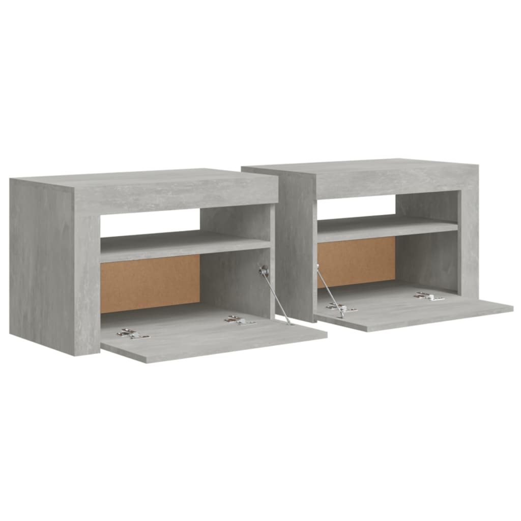 Sängbord 2 st med LED-belysning Betonggrå 60x35x40 cm