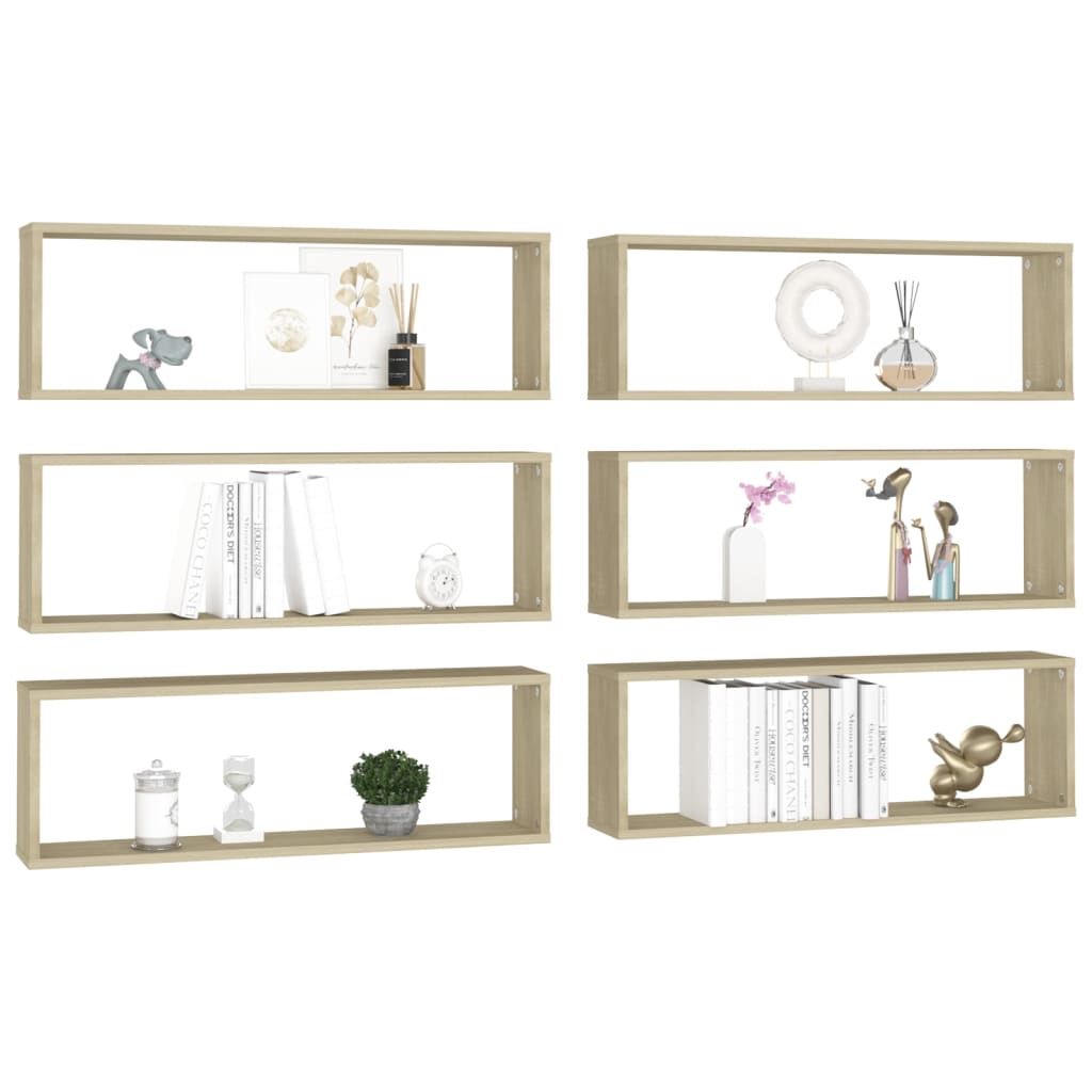 Vägghylla kubformad 6 st sonoma-ek 80x15x26,5cm konstruerat trä