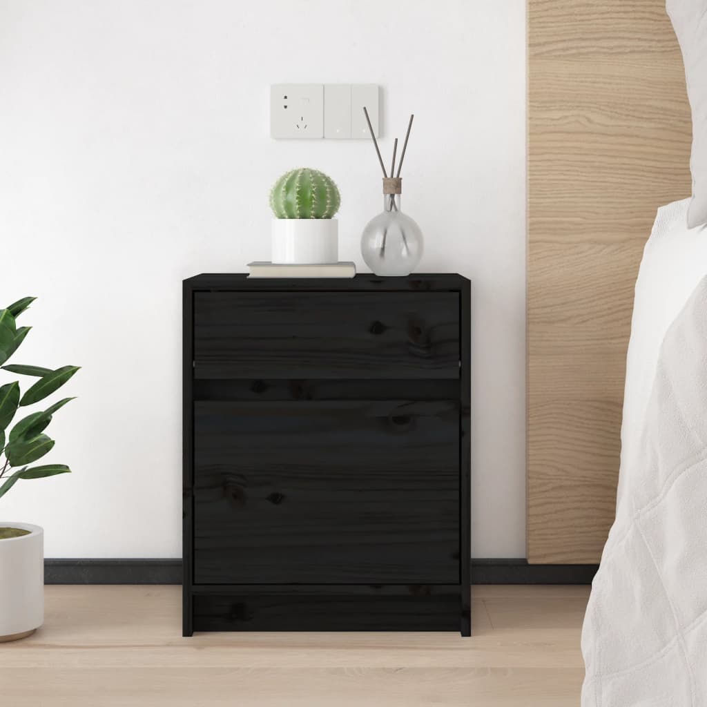 Sängbord 2 st svart 40x31x50 cm massivt furu