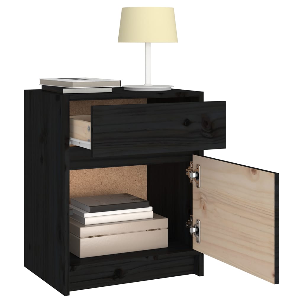 Sängbord 2 st svart 40x31x50 cm massivt furu