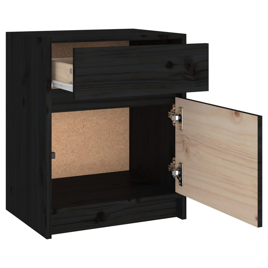 Sängbord 2 st svart 40x31x50 cm massivt furu