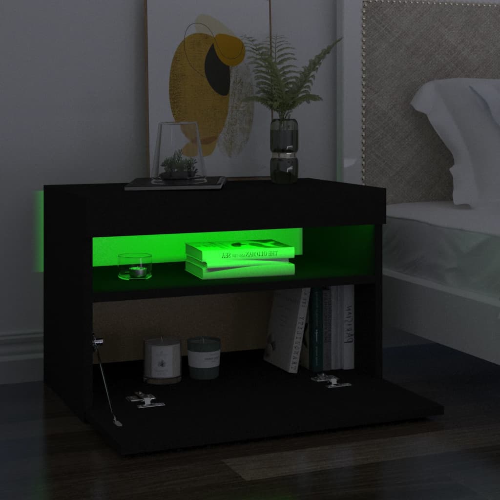 Sängbord LED-belysning 2 st svart 60x35x40 cm konstruerat trä