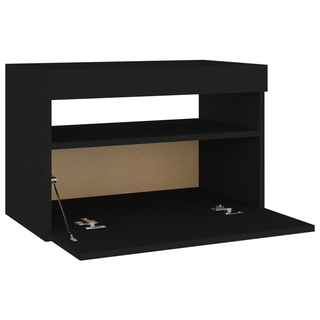 Sängbord LED-belysning 2 st svart 60x35x40 cm konstruerat trä