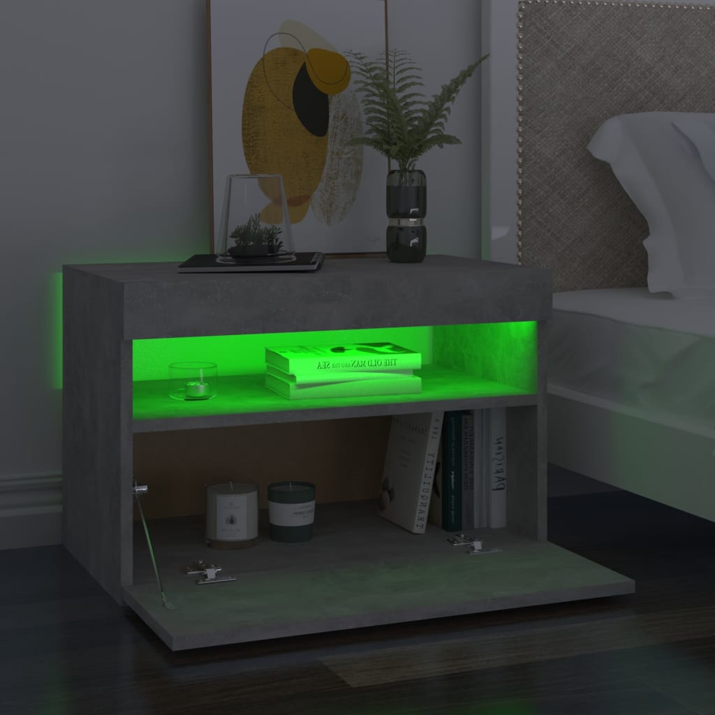 Sängbord med LED-belysning 2 st betonggrå 60x35x40 cm