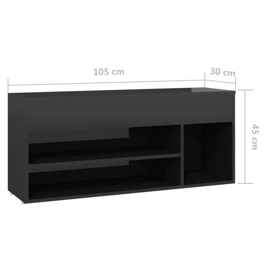 Skoställ Högglans Svart Skobänk 105x30x45 cm