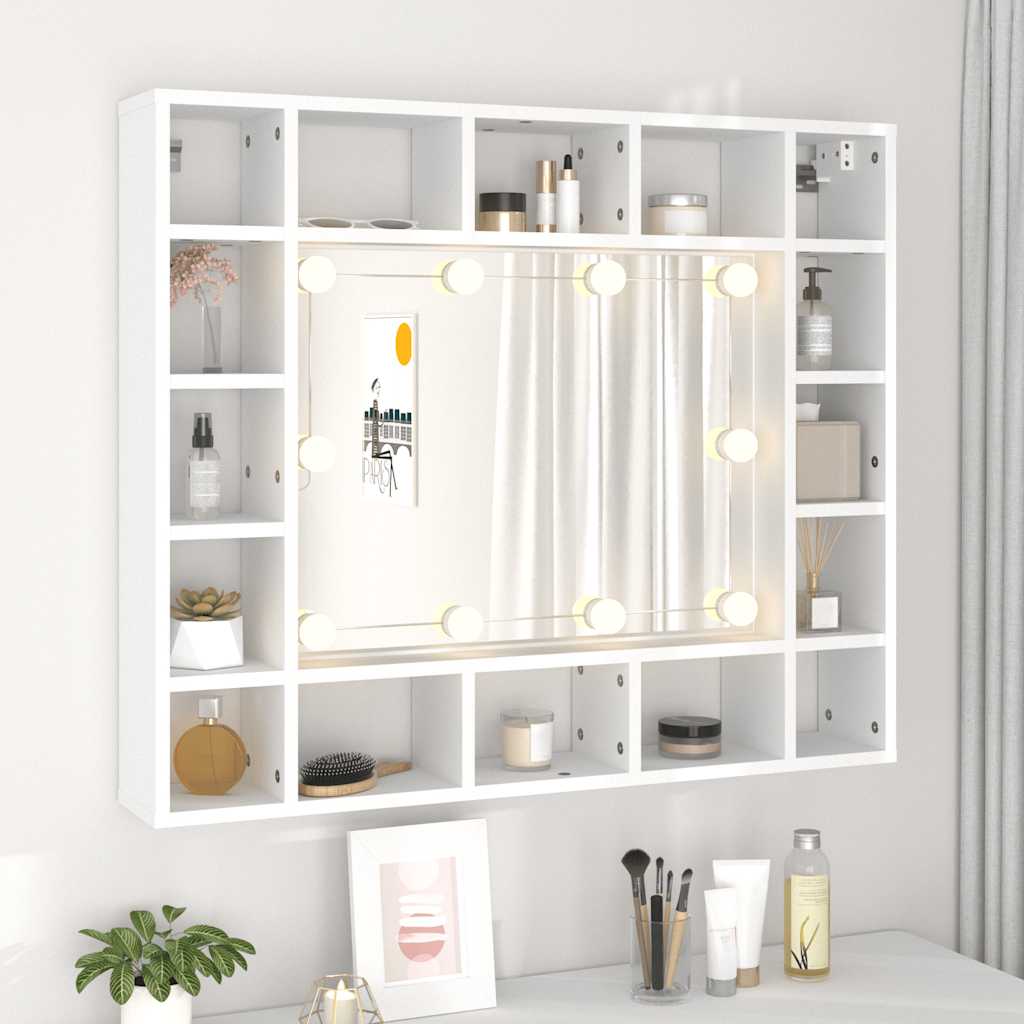 Badrumsspegel Spegelskåp LED Vit 91x15x76,5 cm