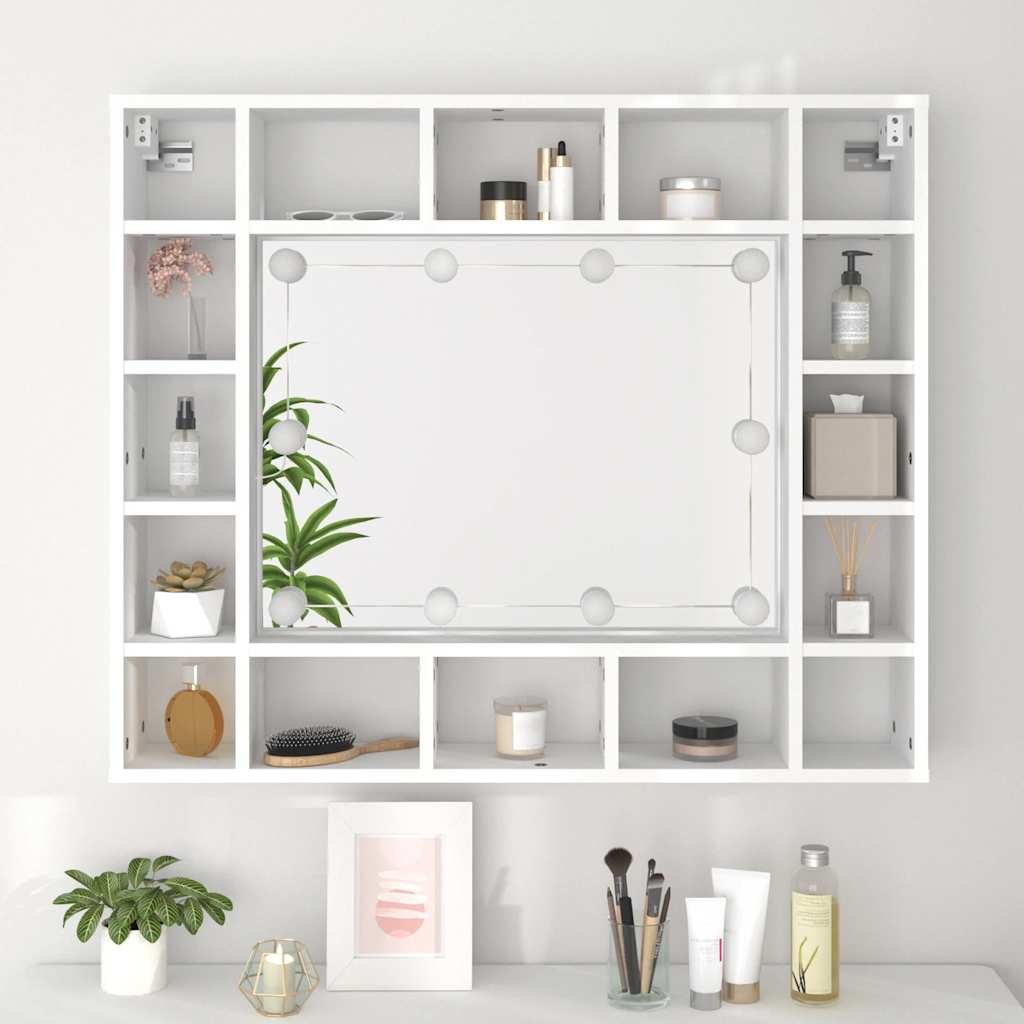 Badrumsspegel Spegelskåp LED Vit 91x15x76,5 cm