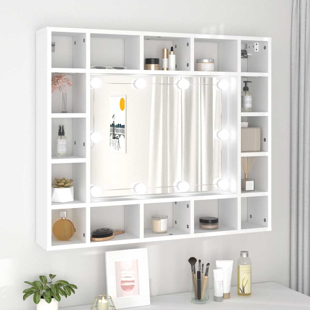 Badrumsspegel Spegelskåp LED Vit 91x15x76,5 cm